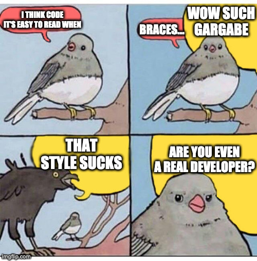 Meme: A bird refuses to hear another bird about style