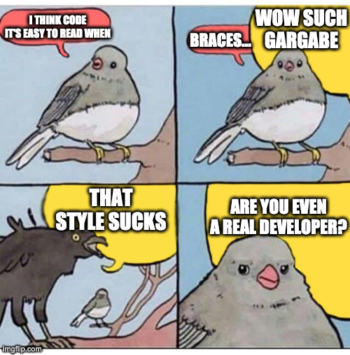 Meme: A bird refuses to hear another bird about style